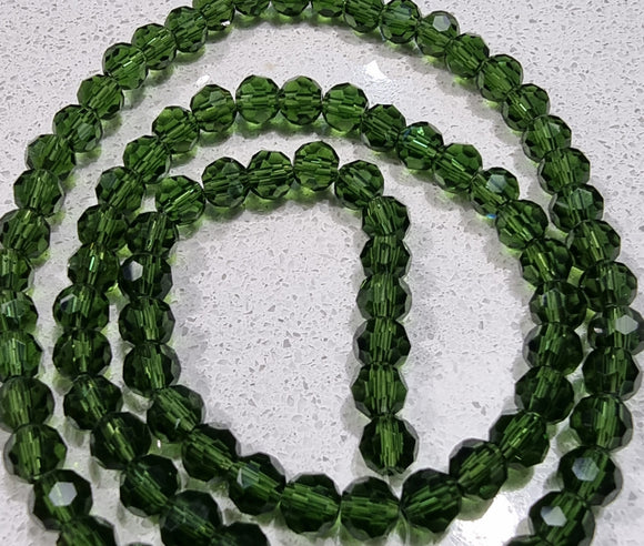 6MM GLASS FACETED BEADS - DARK GREEN