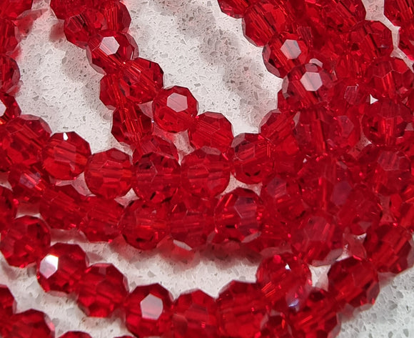 6MM GLASS FACETED BEADS - DARK RED