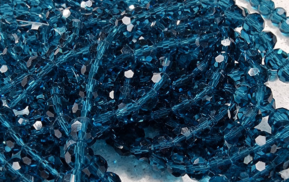 6MM GLASS FACETED BEADS - TEAL BLUE