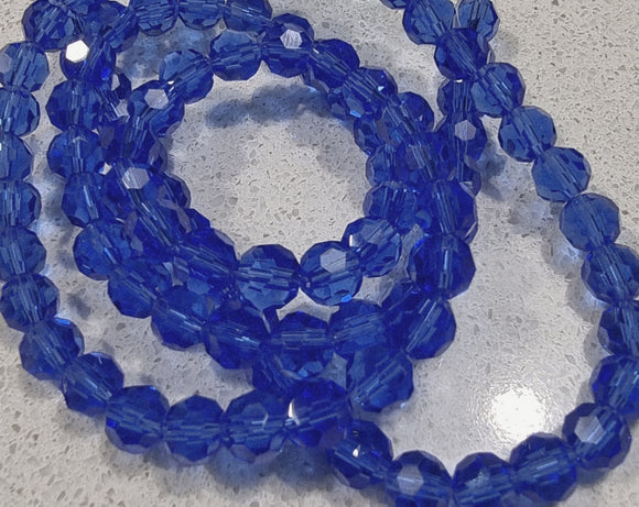 6MM GLASS FACETED BEADS - MEDIUM BLUE