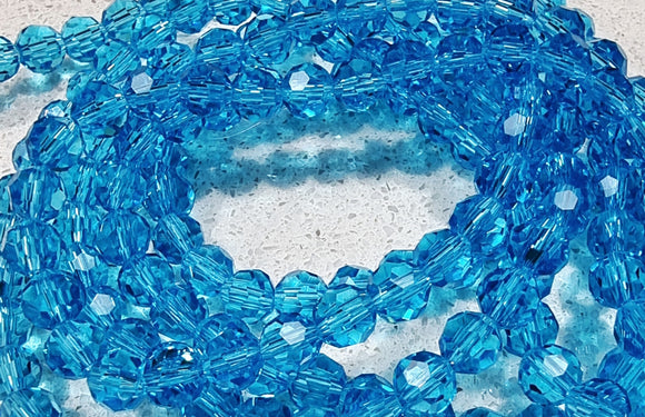 6MM GLASS FACETED BEADS - LIGHT SKY BLUE