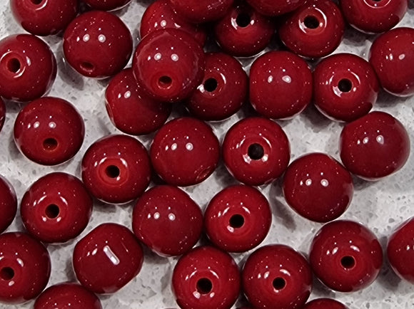 10MM GLASS BEADS - 25 PER PACKET - OPAQUE DARK CHERRY RED