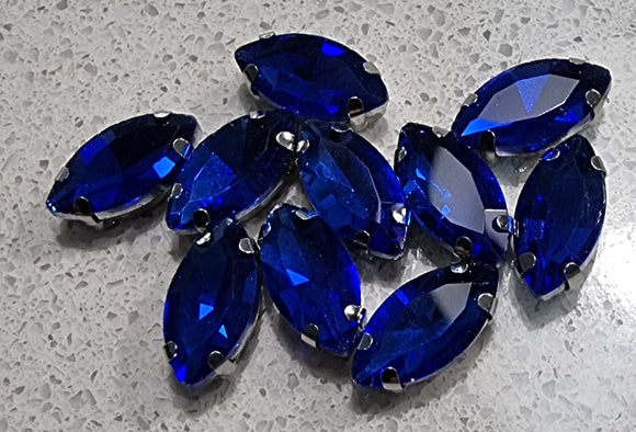 12x6MM GLASS RHINESTONE HORSE EYE MONTEE - MIDNIGHT BLUE