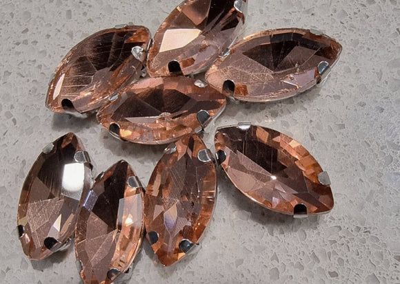 12x6MM GLASS RHINESTONE HORSE EYE MONTEE - SALMON PINK