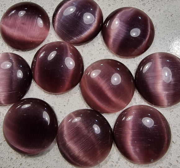 CABOCHON - 12-14MM CAT'S EYE  - ROUND - DARK AMETHYST