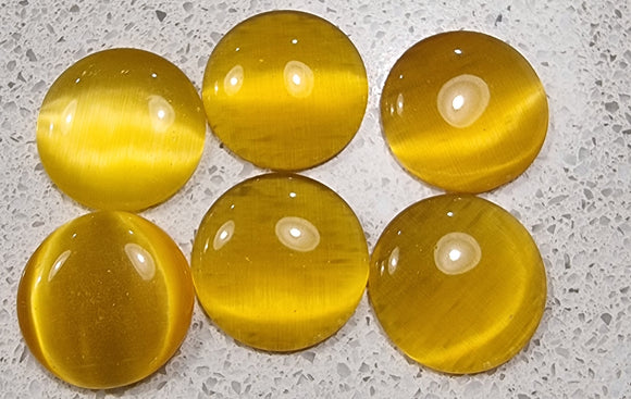 CABOCHON - 12-14MM CAT'S EYE  - ROUND - SUNSHINE YELLOW