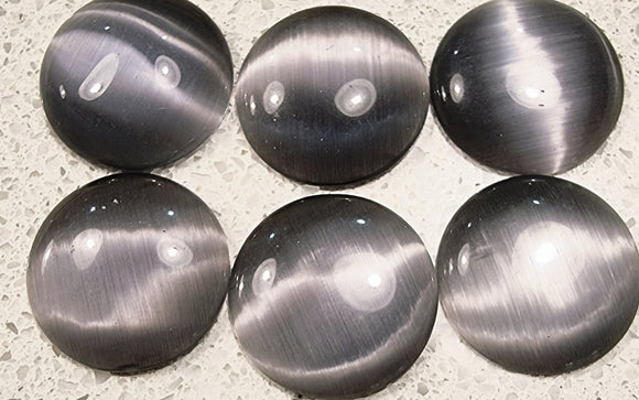CABOCHON - 12-14MM CAT'S EYE  - ROUND - DARK SMOKE