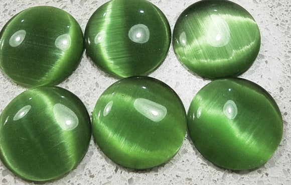 CABOCHON - 12-14MM CAT'S EYE  - ROUND - MEDIUM GREEN