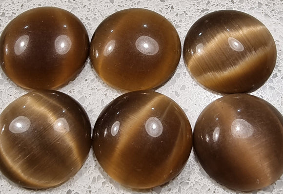 CABOCHON - 12-14MM CAT'S EYE  - ROUND - BROWN