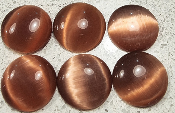 CABOCHON - 12-14MM CAT'S EYE  - ROUND - RUST BROWN