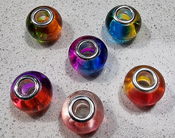 14MM LARGE HOLE GLASS TWO-TONED RONDELLES - MIXED COLOURS