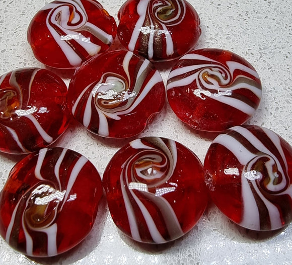 20-21MM H/MADE LAMPWORK GLASS BEADS - RED/WHITE