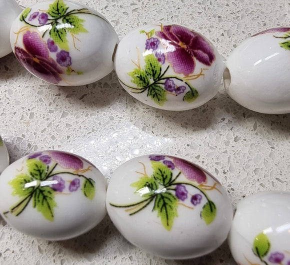 17X13MM H/MADE PORCELAIN BEADS - OVAL - OLD ROSE