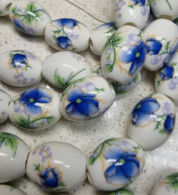 16X11MM H/MADE PORCELAIN BEADS - OVAL - ROYAL BLUE