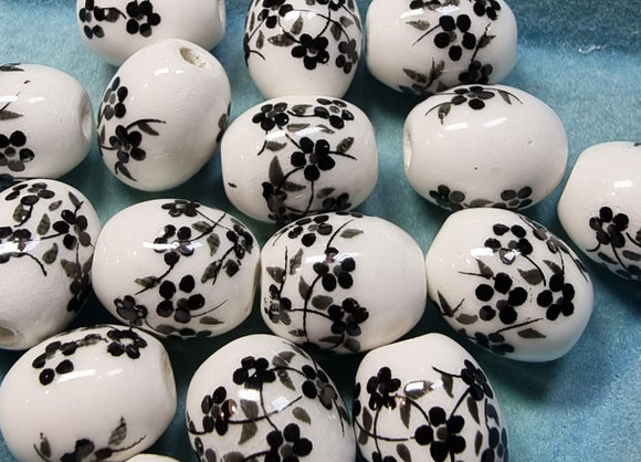 12X10X10MM H/MADE PORCELAIN BEADS - OVAL - BLACK