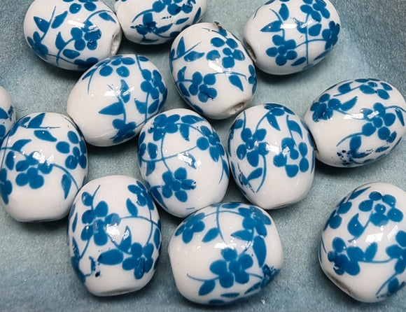 12X10X10MM H/MADE PORCELAIN BEADS - OVAL - SAILOR BLUE