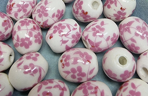12X10X10MM H/MADE PORCELAIN BEADS - OVAL - DUSKY PINK