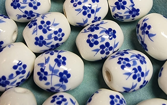 12X10X10MM H/MADE PORCELAIN BEADS - OVAL - ROYAL BLUE