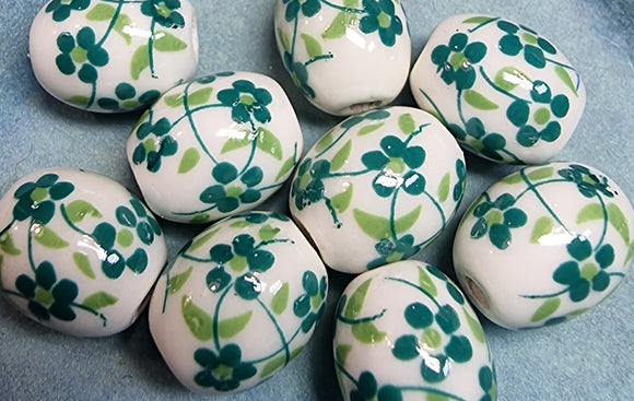 12X10X10MM H/MADE PORCELAIN BEADS - OVAL - DARK GREEN