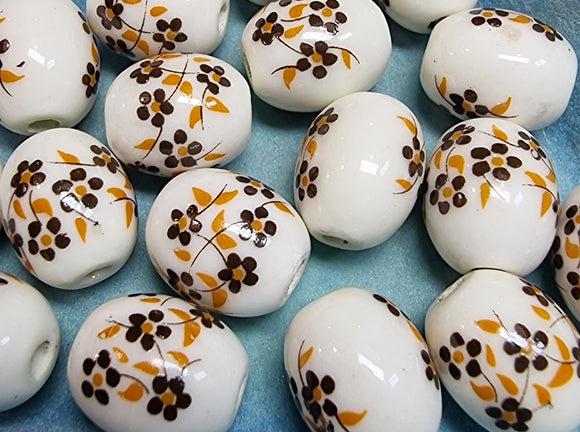 12X10X10MM H/MADE PORCELAIN BEADS - OVAL - BROWN