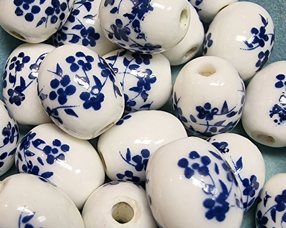 12X10X10MM H/MADE PORCELAIN BEADS - OVAL - DARK BLUE