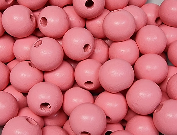 16MM WOODEN ROUND BEADS - DARK PINK