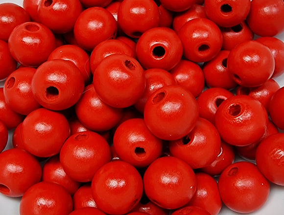 16MM WOODEN ROUND BEADS - RED
