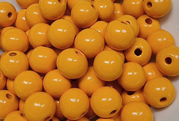16MM WOODEN ROUND BEADS - ORANGE
