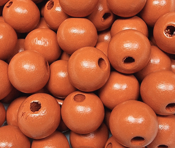 16MM WOODEN ROUND BEADS - BURNT ORANGE