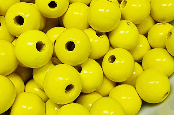 16MM WOODEN ROUND BEADS - SUNSHINE YELLOW