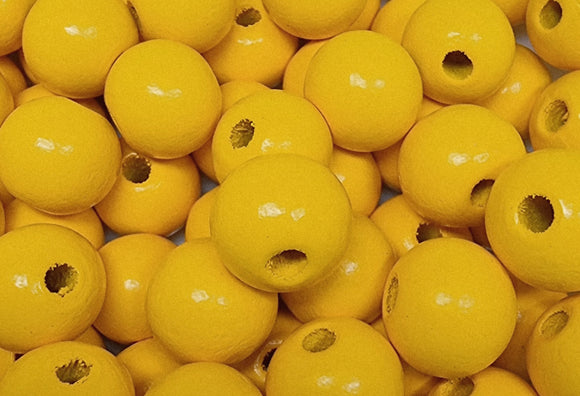 16MM WOODEN ROUND BEADS - CADMIUM YELLOW