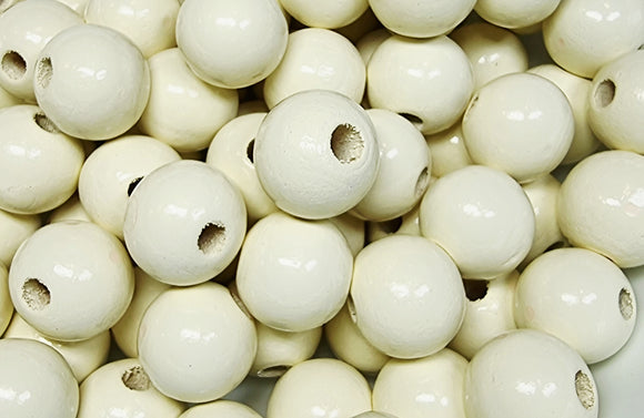 16MM WOODEN ROUND BEADS - WHITE