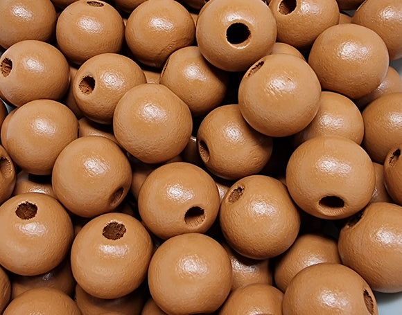 16MM WOODEN ROUND BEADS - CAMEL