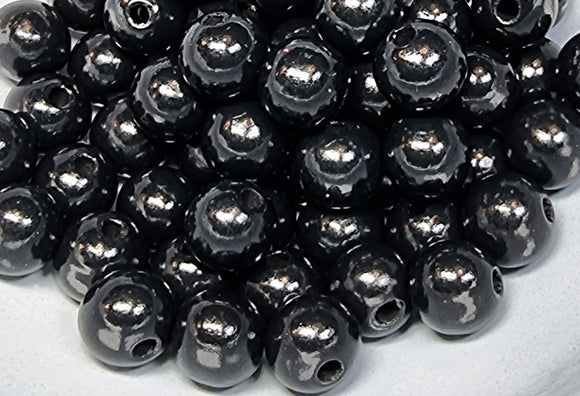 16MM WOODEN ROUND BEADS - BLACK