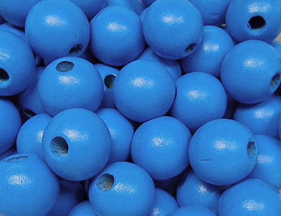 16MM WOODEN ROUND BEADS - MID BLUE