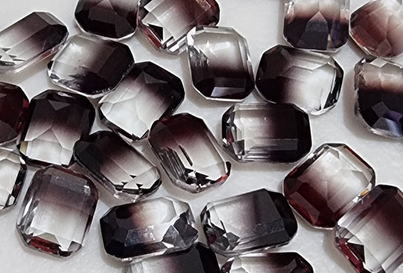 CABOCHON & PENDANTS - 10X8X4.2MM K9 GLASS RHINESTONE - DRK AMETHYST/CLEAR