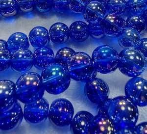 4MM ROUND GLASS CRACKLE BEAD STRANDS - ROYAL BLUE