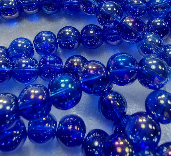 4MM ROUND GLASS CRACKLE BEAD STRANDS - ROYAL BLUE