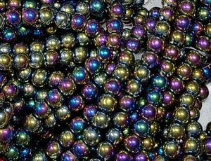 8MM GLASS BEADS - ROUND - ELECTROPLATED - VITRAIL COLOUR