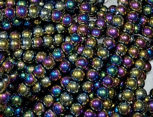 8MM GLASS BEADS - ROUND - ELECTROPLATED - VITRAIL COLOUR