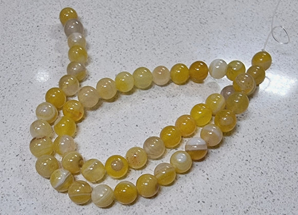 8MM NATURAL STRIPED AGATES - YELLOW MIX