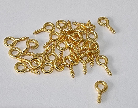 BAIL HANGER - BRASS SCREW EYE PIN PEG - 8X4X1MM - 18K PLATED GOLD