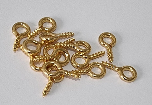 BAIL HANGER - BRASS SCREW EYE PIN PEG - 10X5MM - 18K PLATED GOLD