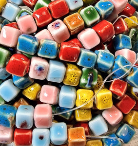 CUBES - 8-9MM HANDMADE PORCELAIN - MIXED COLOURS