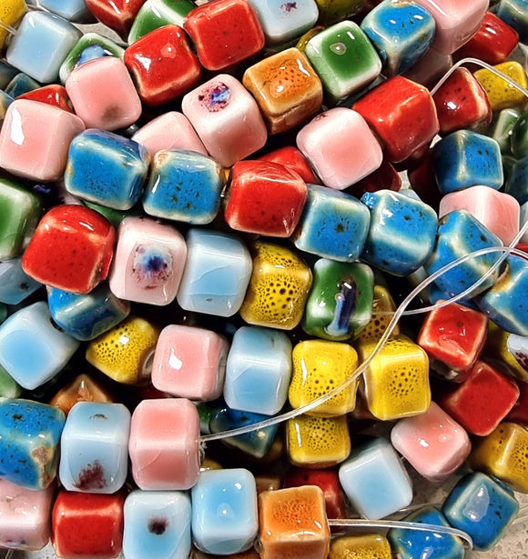 CUBES - 8-9MM HANDMADE PORCELAIN - MIXED COLOURS