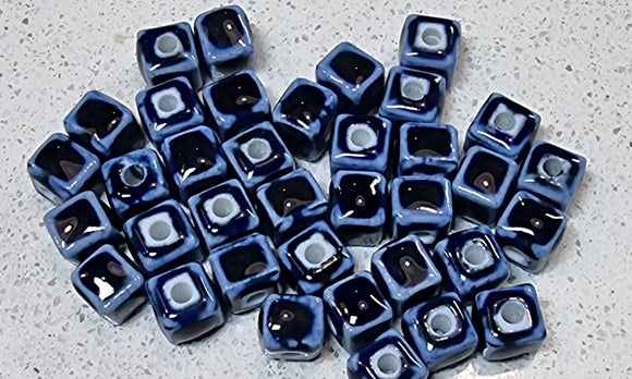 CUBES - 9-10MM HANDMADE PORCELAIN - TWO TONE BLUE