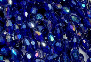 TEARDROPS - 11.5 X 8MM FACETED GLASS E.PLATED - DARK BLUE