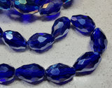 TEARDROPS - 11.5 X 8MM FACETED GLASS E.PLATED - DARK BLUE