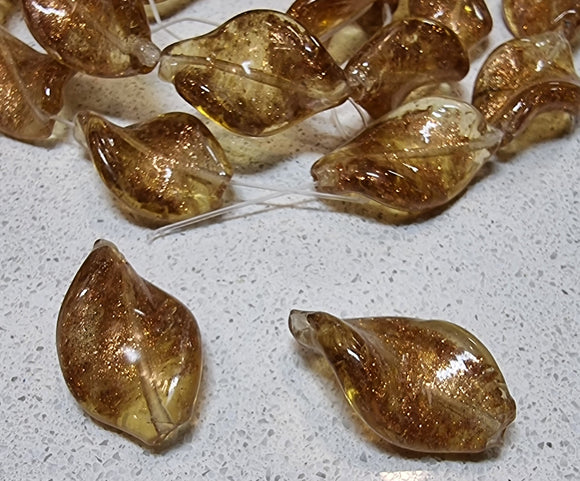 LAMPWORK - H/MADE 28 X 18MM TWIST BEAD - COLOUR - GOLD SAND/GOLD