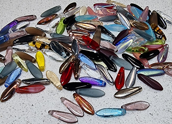 DAGGER BEADS- 16 X 5MM - COLOUR - MIXED